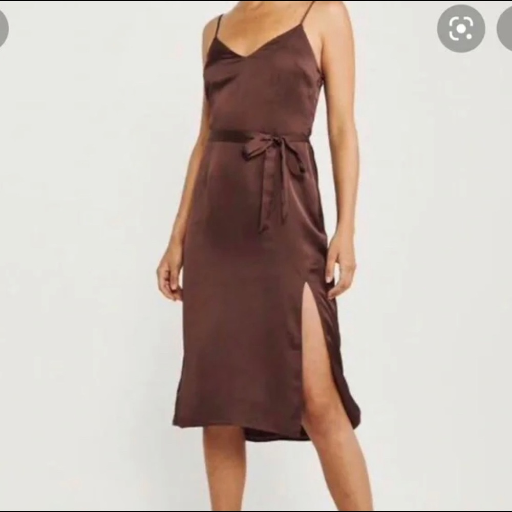 Abercrombie & Fitch Brown Satin Midi Dress XLarge
